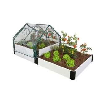 Frame It All Classic White Two Stepper Raised Garden Bed with Greenhouse DISCONTINUED 300001215