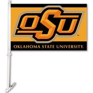 BSI Products NCAA 11 in. x 18 in. Oklahoma State 2 Sided Car Flag with 1 1/2 ft. Plastic Flagpole (Set of 2) 97047