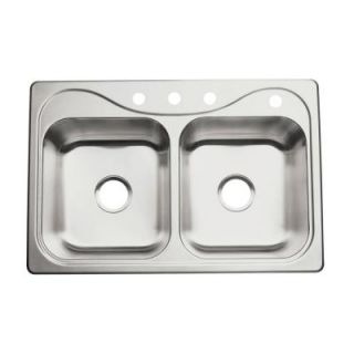 STERLING Southhaven Stainless Steel 33x22x6.5 4 Hole Double Bowl Kitchen Sink 11400 4 NA