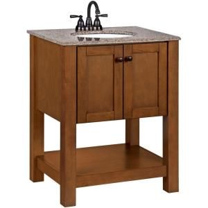 American Classics Palisades 27 in. W Vanity in Bourbon Cherry with Granite Vanity Top in Taupe with White Basin DISCONTINUED PPPLSBRC26Y