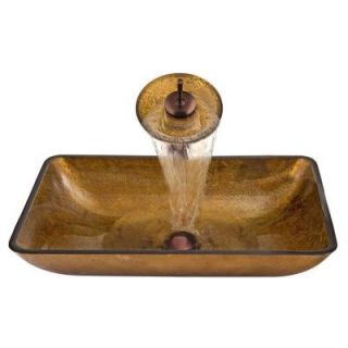 Vigo Rectangular Glass Vessel Sink in Copper with Waterfall Faucet Set in Oil Rubbed Bronze VGT009RBRCT