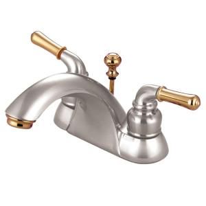 Kingston Brass 4 in. Centerset 2 Handle Bathroom Faucet in Satin Nickel and Polished Brass HKB2629