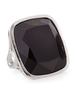 Black Onyx Rhodium Plated Silver Ring, Size 7