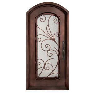 Iron Doors Unlimited Flusso Center Arch Painted Heavy Bronze Decorative Wrought Iron Entry Door IF4082LEHW
