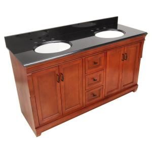 Foremost Naples 61 in. W x 22 in. D Vanity in Warm Cinnamon with Granite Vanity Top in Black with Double Bowls in White NACABK6122D
