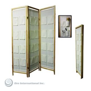 Home Decorators Collection 3 Panel Fabric Room Divider with Pocket Holders N1031 3 NATURAL