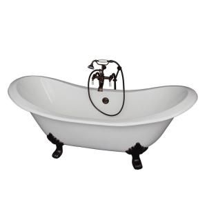Barclay Products 5.92 ft. Cast Iron Double Slipper Bathtub Kit in White with Oil Rubbed Bronze Accessories TKCTDSN ORB1