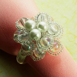 Glass Beads Floral Napkin Ring Set Of 6 , Acrylic Dia 4.5cm