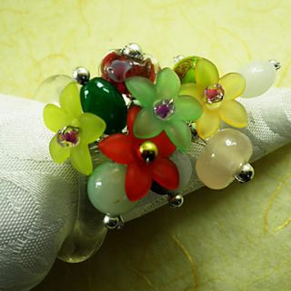 Flower Shrubs Acrylic Beads Napkin Ring, Dia4.2 4.5cm Set of 12