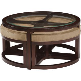 Cambria Coffee Table with Nesting Stools, Brown