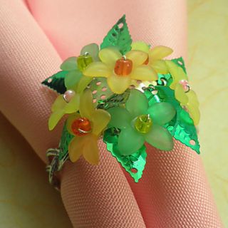 Flower and Leaves Acrylic Beads Napkin Ring, Dia4.2 4.5cm Set of 12