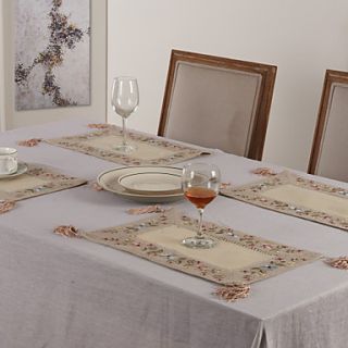 11x17Set of 6 Beige Polyester Floral Placemats