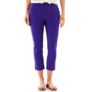 Flat Front Twill Cropped Pants, Vibrant Violet, Womens