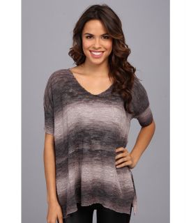 525 america Ombre Slub V Neck Womens Short Sleeve Pullover (Gray)