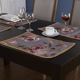 Set Of 4 Country Floral Polyester Multi color Placemats