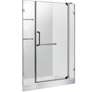 Vigo 48 in. x 78 in. Frameless Pivot Shower Door in Brushed Nickel with Clear Glass and White Base VG6042BNCL48WS