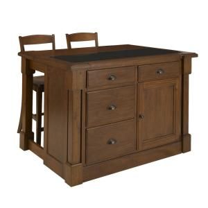 Home Styles Aspen Kitchen Island with Hidden Drop Leaf & Granite Top and Two Bar Stools 5520 9459