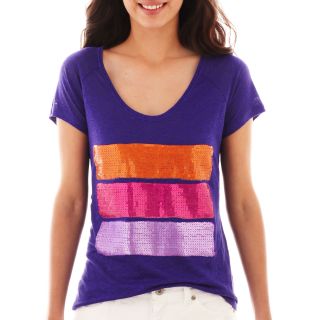 Short Sleeve Linen Print Tee   Petite, Vibrant Violet, Womens