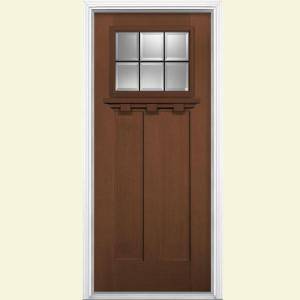 Masonite Oaklawn 6 Lite Carmel Fir Grain Textured Fiberglass Entry Door with Brickmold 26830 
