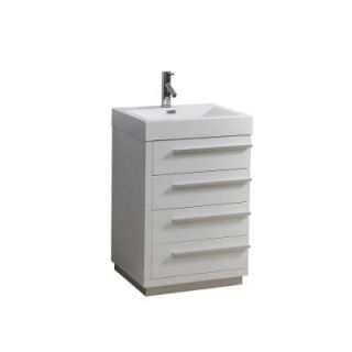 Virtu USA Bailey 22 5/8 in. Single Basin Bathroom Vanity in Gloss White with Poly Marble Vanity Top in White JS 50524 GW PRTSET1