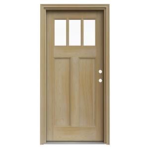 JELD WEN 3 Lite Unfinished Craftsman AuraLast Pine Solid Wood Entry Door with Unfinished Jamb DISCONTINUED THDJW185100002