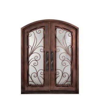 Iron Doors Unlimited Flusso Center Arch Painted Heavy Bronze Decorative Wrought Iron Entry Door IF6282REHW