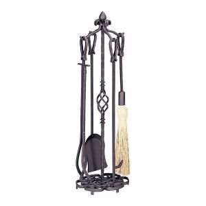 UniFlame Antique Rust 5 Piece Fireplace Tool Set with Horseshoe Handles F 1686