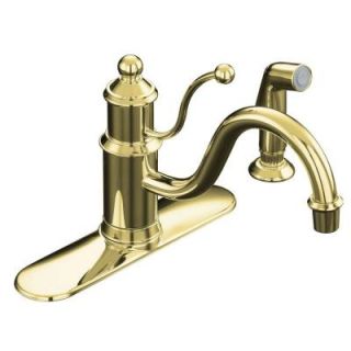 KOHLER Antique Single Hole 1 Handle Low Arc Kitchen Faucet in Vibrant Polished Brass with Sidespray DISCONTINUED K 171 PB