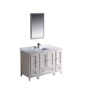 Fresca Oxford 48 in. Vanity in Antique White with Ceramic Vanity Top in White and Mirror FVN20 122412AW