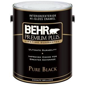 BEHR Premium Plus 1 gal. Pure Black Hi Gloss Enamel Exterior/Interior Paint 862001