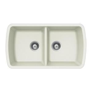 HOUZER Solido Series Undermount Granite 33x18.938x9.5 0 hole Double Bowl Kitchen Sink in Alpina SOLIDO N 200 ALPINA