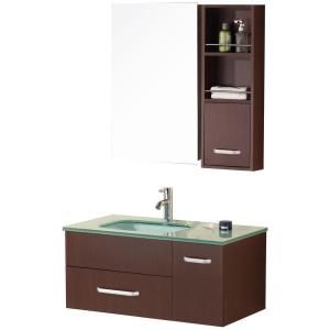 Design Element Christine 35 in. Vanity in Toffee with Glass Vanity Top and Mirror in Mint DEC1107