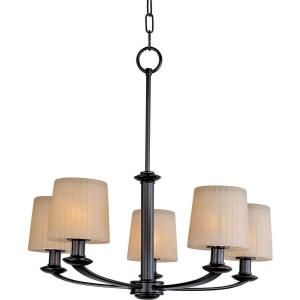 Illumine 5 Light 24 in. Oil Rubbed Bronze Single Tier Chandelier with Dusty White Glass Shade HD MA41839809