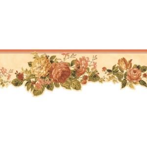 The Wallpaper Company 6.5 in. x 15 ft. Orange Cottage Rose Border WC1280167