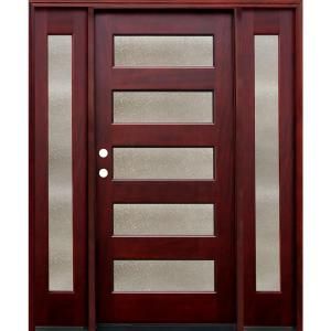Pacific Entries Contemporary 36 in. x 80 in. 5 Lite Seedy Stained Mahogany Wood Entry Door with 14 in. Sidelites M55SDMR413