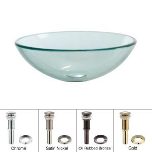KRAUS Vessel Sink in Clear Glass with Pop up Drain and Mounting Ring in Gold GV 101 G