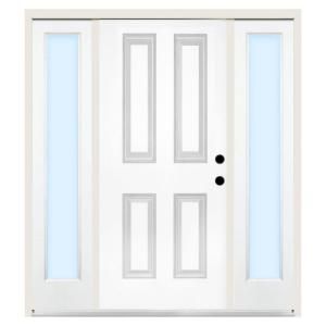 Steves & Sons Premium 4 Panel Primed Steel White Left Hand Entry Door with 16 in. Clear Glass Sidelites and 4 in. Wall ST40 PR S16CL 4LH