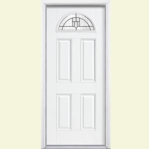 Masonite Glendale Fan Lite Primed Smooth Fiberglass Entry Door with Brickmold DISCONTINUED 46446