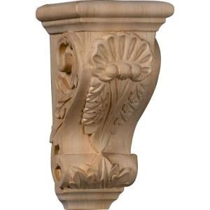 Ekena Millwork 4 in. x 3 1/2 in. x 7 in. Unfinished Wood Alder Small Shell Corbel CORW03X04X07SHAL
