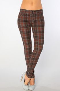 Free People The Printed Plaid Skinny Cord in Burgundy Combo