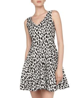 Animal Print Swingy Knit Dress, Black/White