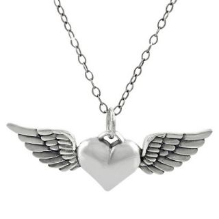 Sterling Silver Heart with Wings Necklace   Silver