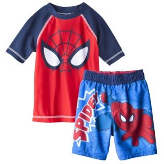 Spider Man Toddler Boys Short Sleeve Rashguard and Swim Trunk Set   Red 4T