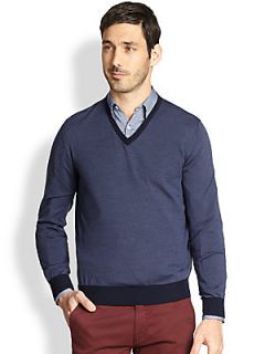 Canali Micro Stripe Wool Sweater   Blue