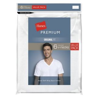Hanes Premium Mens 6pk V Neck T Shirt   White XL