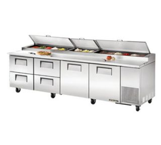 True 119 Pizza Prep   2 Solid Doors & 4 Drawers, (15) 1/3 Pans, Stainless Exterior