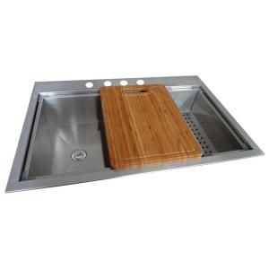 Glacier Bay All in One Dual Mount Stainless Steel 33x22x9 4 Hole Single Bowl Kitchen Sink in Satin Finish QK053