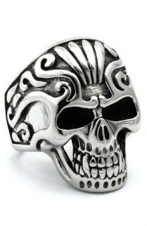 King Ice Mens Tribal Vintage Skull Stainless Steel Ring