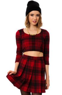 Lip Service Crop Top The Plaid Long Sleeve in Red and Black