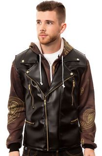 Civil Jacket Leather Combo Hoody Paisely in Maroon